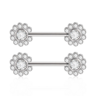 PERECHE Piercing pentru mamelon din oțel chirurgical, floare, fluture, inele cu mreană, grupa de zircon, scut pentru mamelon, bijuterii pentru corp 14gX14mm