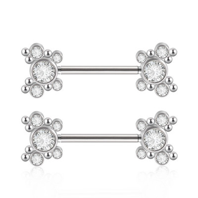 PERECHE Piercing pentru mamelon din oțel chirurgical, floare, fluture, inele cu mreană, grupa de zircon, scut pentru mamelon, bijuterii pentru corp 14gX14mm