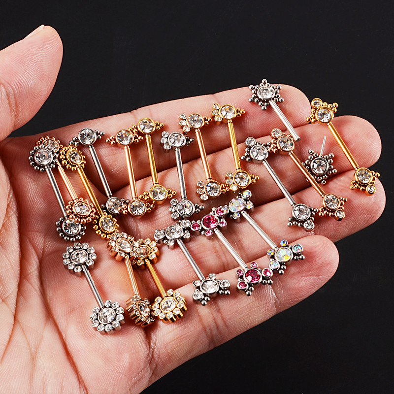 PERECHE Piercing pentru mamelon din oțel chirurgical, floare, fluture, inele cu mreană, grupa de zircon, scut pentru mamelon, bijuterii pentru corp 14gX14mm