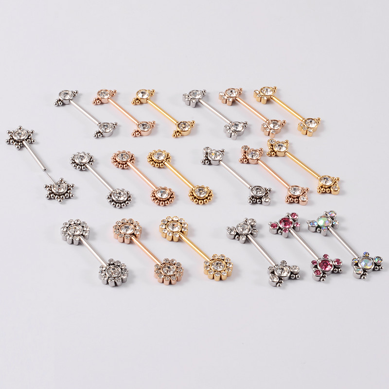 PERECHE Piercing pentru mamelon din oțel chirurgical, floare, fluture, inele cu mreană, grupa de zircon, scut pentru mamelon, bijuterii pentru corp 14gX14mm