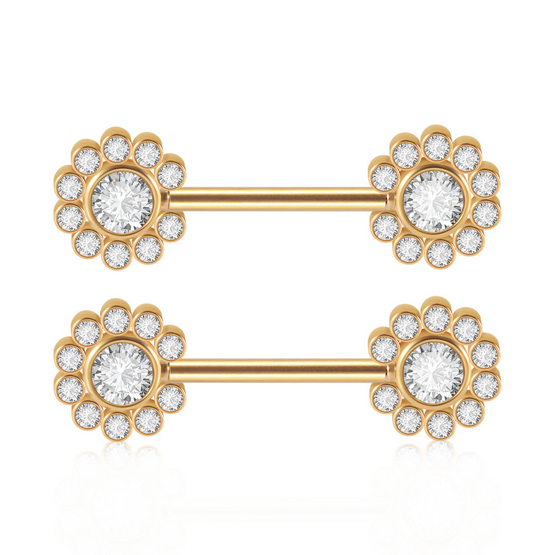 PERECHE Piercing pentru mamelon din oțel chirurgical, floare, fluture, inele cu mreană, grupa de zircon, scut pentru mamelon, bijuterii pentru corp 14gX14mm