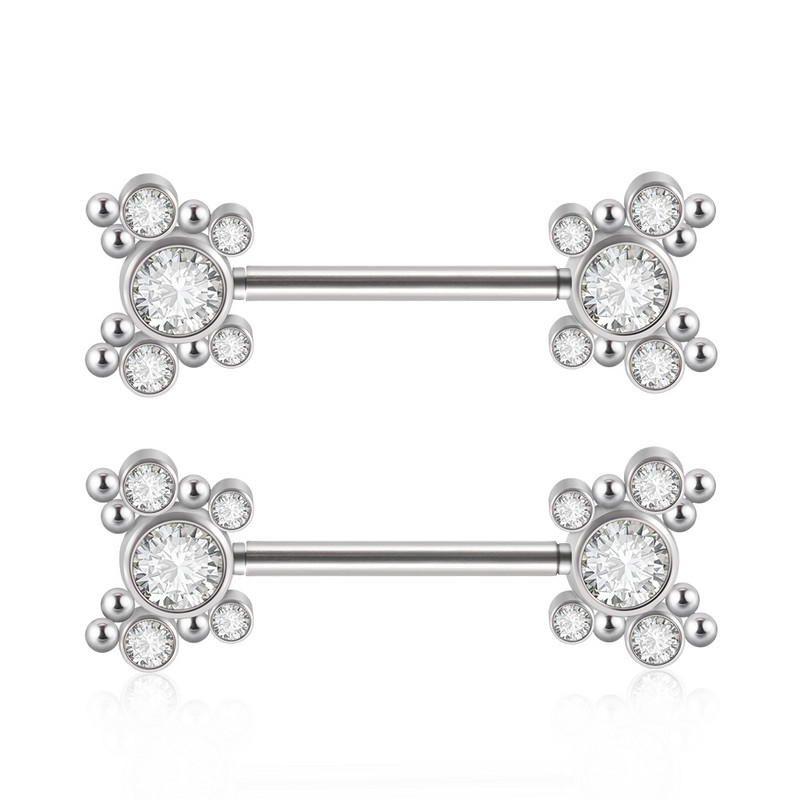 PERECHE Piercing pentru mamelon din oțel chirurgical, floare, fluture, inele cu mreană, grupa de zircon, scut pentru mamelon, bijuterii pentru corp 14gX14mm