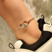 Boemia Blue Evil Eye Crystal Tenis gleznă lanț pentru femei de culoare auriu argintiu inimă gleznă pe picior plajă bijuterii pentru picioare