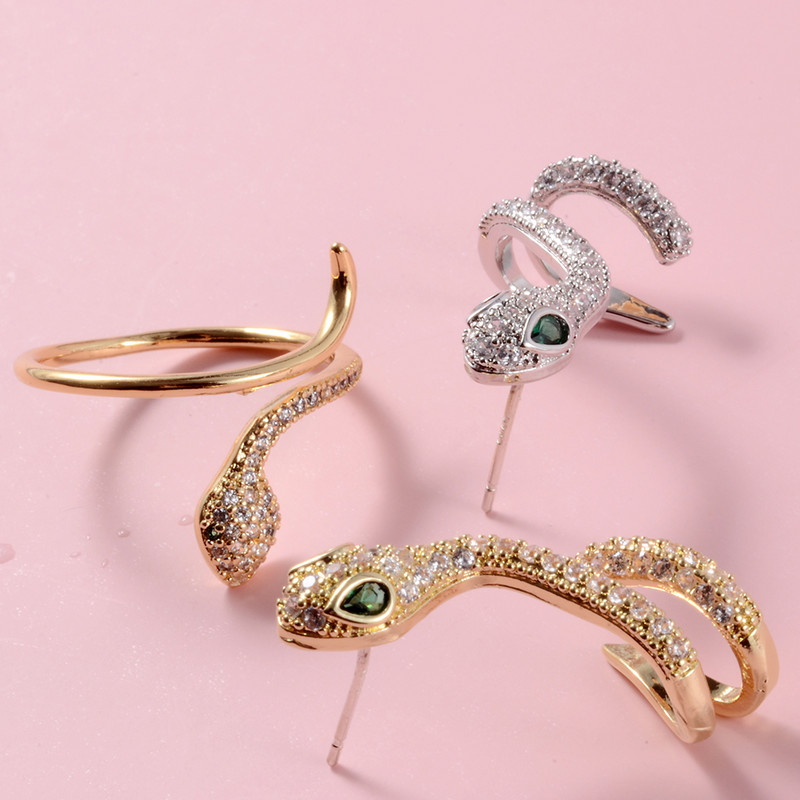 Cercei cu șarpe de modă pentru urechi, cercei din cupru, cu zirconiu cubic de lux, pentru femei, inele pentru petrecerea de nuntă