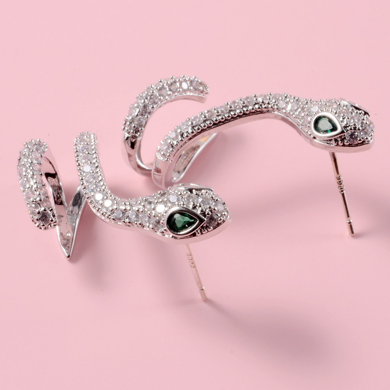 Cercei cu șarpe de modă pentru urechi, cercei din cupru, cu zirconiu cubic de lux, pentru femei, inele pentru petrecerea de nuntă