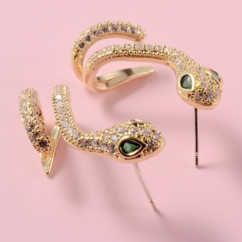 Cercei cu șarpe de modă pentru urechi, cercei din cupru, cu zirconiu cubic de lux, pentru femei, inele pentru petrecerea de nuntă