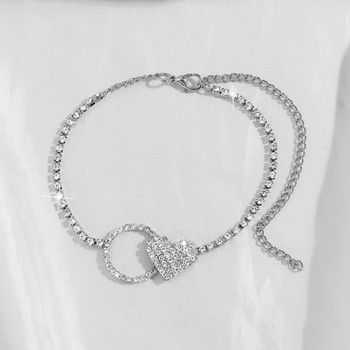 Βραχιόλι Boho Beach Round Heart Crystal Tennis Chain Anklet για γυναίκες Ασημί Χρώμα Απλό στρογγυλό βραχιόλι με ποδαράκια στα πόδια Κοσμήματα Χονδρική