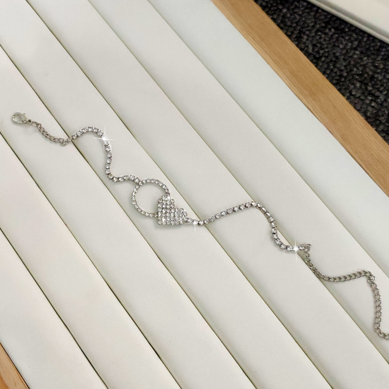 Boho Beach, inimă rotundă, cristal, gleznă de tenis, pentru femei, de culoare argintie, brăţară rotundă simplă de gleznă, pe picior, bijuterii cu ridicata