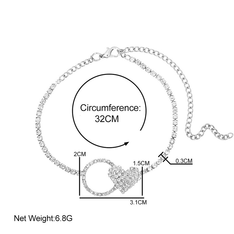 Boho Beach, inimă rotundă, cristal, gleznă de tenis, pentru femei, de culoare argintie, brăţară rotundă simplă de gleznă, pe picior, bijuterii cu ridicata