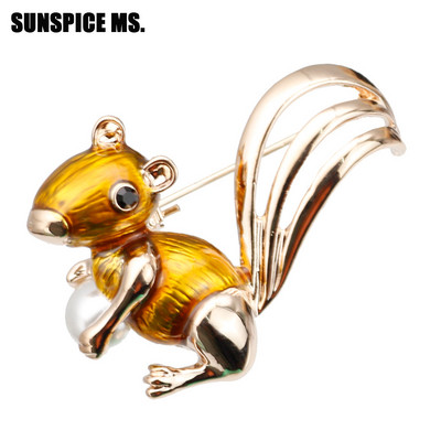 Femei minunate veverita animal brosa email perla imitatie bijuterii moda copii cadouri festival petrecere rever accesorii pulover