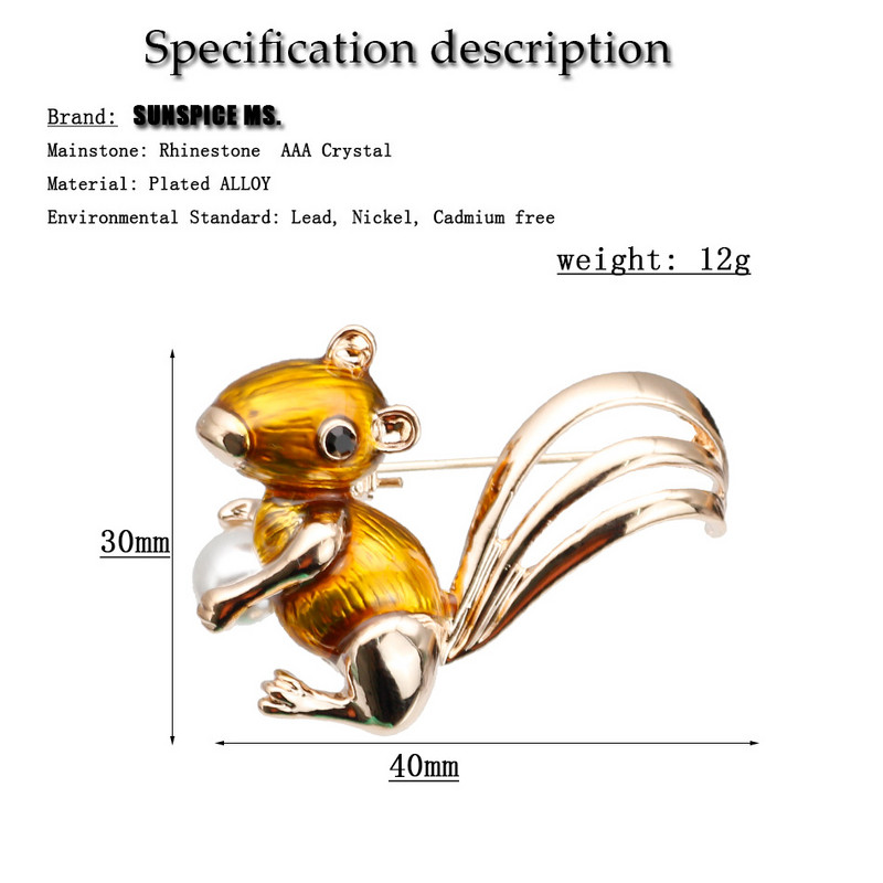 Femei minunate veverita animal brosa email perla imitatie bijuterii moda copii cadouri festival petrecere rever accesorii pulover