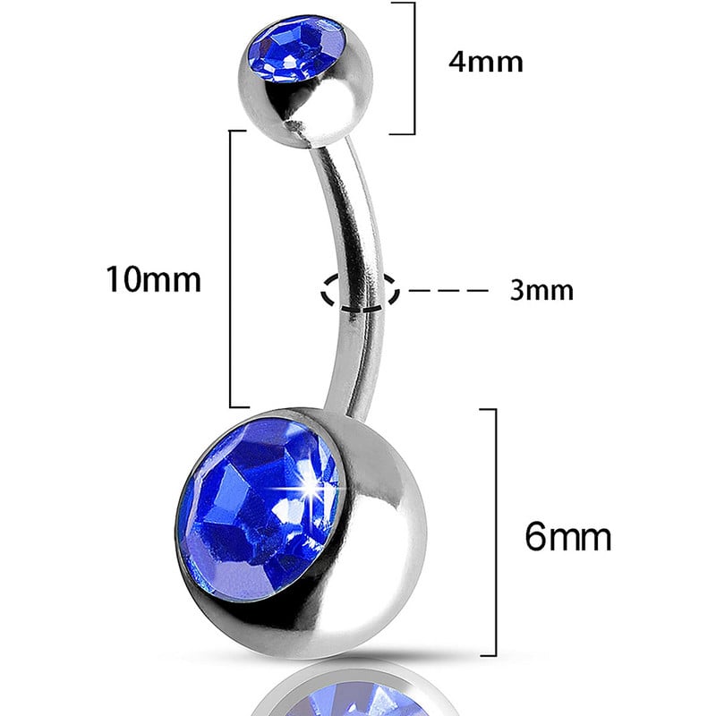 18 buc/set Oțel inoxidabil dublă bijuterie Piercing buric Inele de cristal pentru buric Cercei Piercing cu mreană Bijuterii pentru corp 14gX10mm