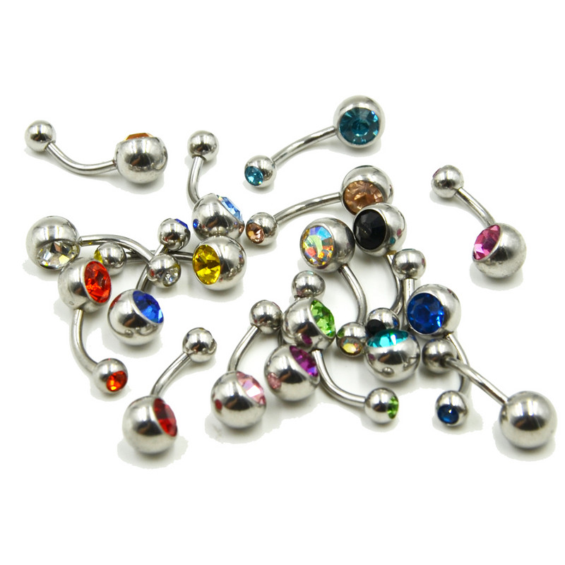 18 buc/set Oțel inoxidabil dublă bijuterie Piercing buric Inele de cristal pentru buric Cercei Piercing cu mreană Bijuterii pentru corp 14gX10mm