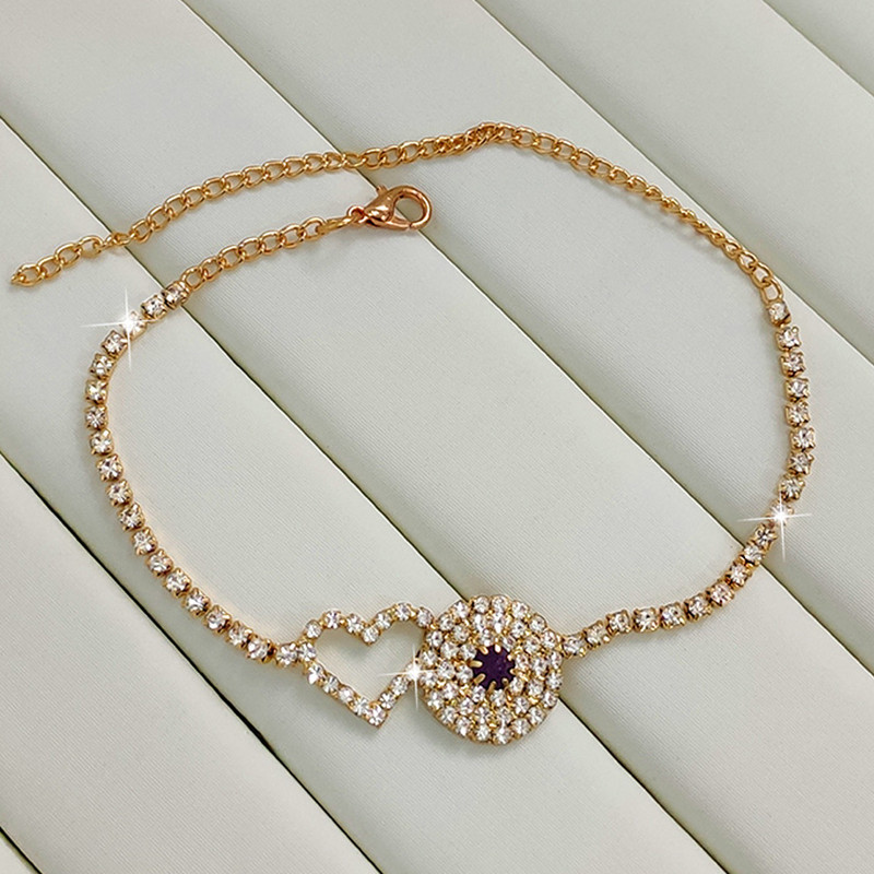 Petrecere pe plajă Bling Evil Eye gleznă Brățară Femei Bărbați Cristal Strasuri Inimă Lanț gleznă glezne Sandale Bijuterii Desculț