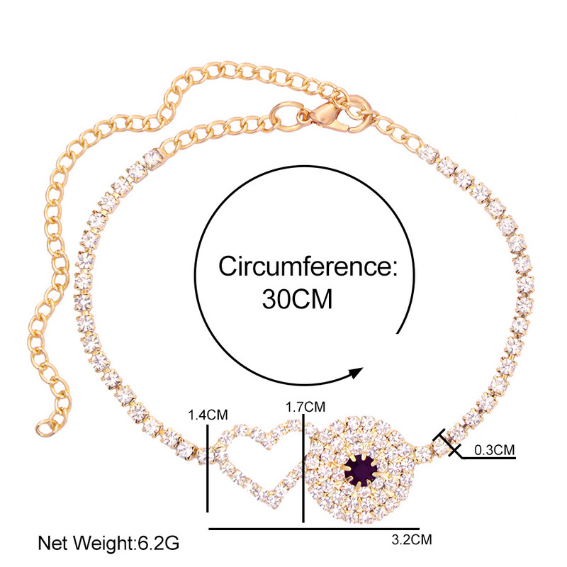 Petrecere pe plajă Bling Evil Eye gleznă Brățară Femei Bărbați Cristal Strasuri Inimă Lanț gleznă glezne Sandale Bijuterii Desculț