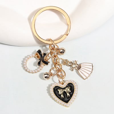 Drăguț Breloc Perle Bowknot Fusta Inimă Geantă Breloc Rochie Lanțuri cheie emailate Cadouri de prietenie Pentru Femei Fete Bijuterii DIY