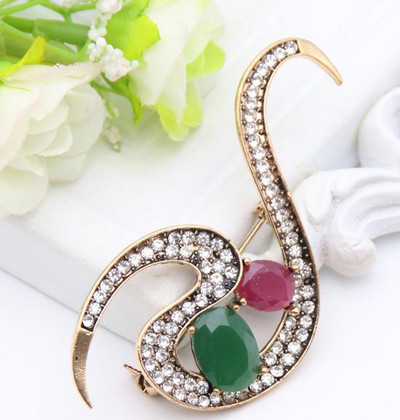 Broșă cu flori din rășină turcească de epocă pentru femei, broșă cu linie de curgere, design etnic, bijuterii etnice, culoare aurie antică, rever, hijab, eșarfă