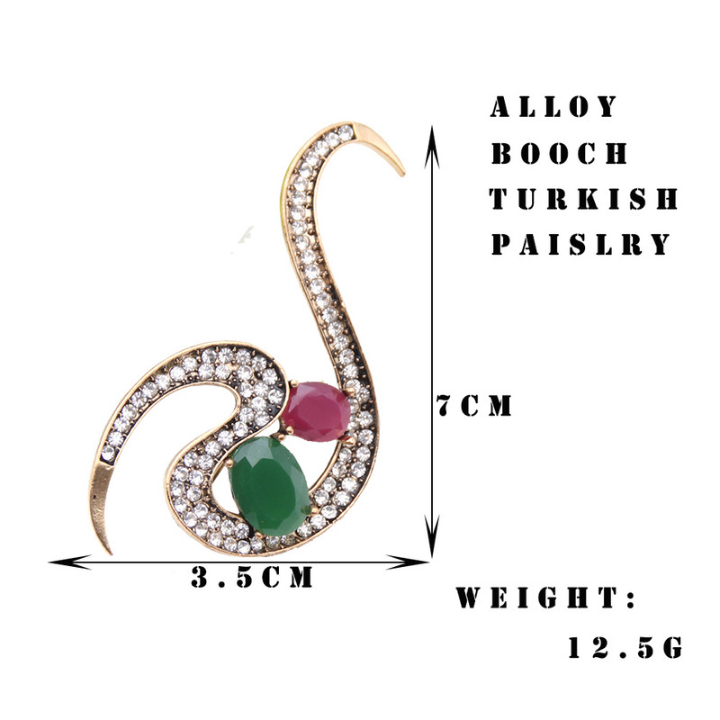 Broșă cu flori din rășină turcească de epocă pentru femei, broșă cu linie de curgere, design etnic, bijuterii etnice, culoare aurie antică, rever, hijab, eșarfă