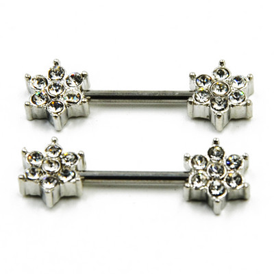 PERECHE Set de dinte din oțel chirurgical CZ Gem Flower Inele pentru mamelon Piercing Barbell Bijuterii pentru corp 14G