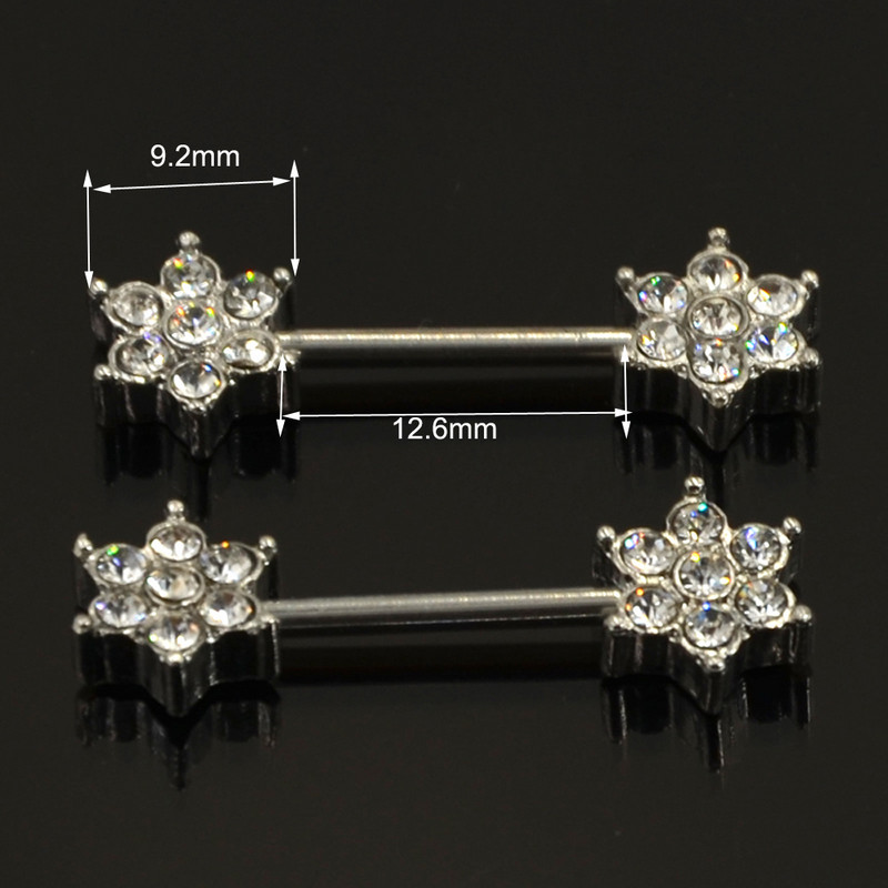 PERECHE Set de dinte din oțel chirurgical CZ Gem Flower Inele pentru mamelon Piercing Barbell Bijuterii pentru corp 14G