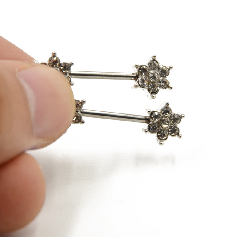 PERECHE Set de dinte din oțel chirurgical CZ Gem Flower Inele pentru mamelon Piercing Barbell Bijuterii pentru corp 14G