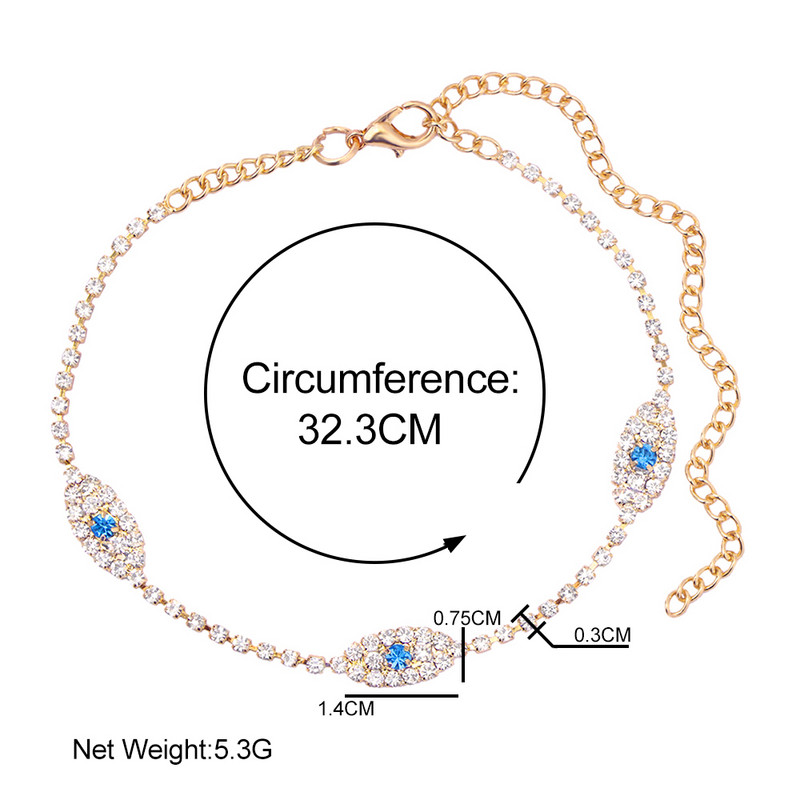 Boemă turcească albastru evil eye tenis lant gleznă pentru femei cristal stras ochi gleznă brăţară sandale plajă bijuterii cadouri