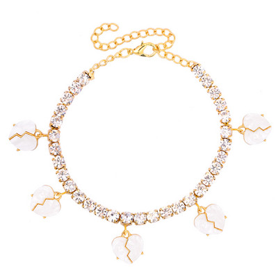 2021, acrilic, inimă frântă de dragoste, strasuri, gleznă de tenis, brățară pentru femei, lanț de gleznă cu inimă de cristal, bijuterii desculțe