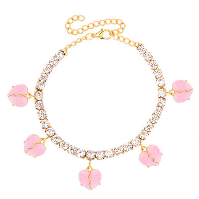 2021, acrilic, inimă frântă de dragoste, strasuri, gleznă de tenis, brățară pentru femei, lanț de gleznă cu inimă de cristal, bijuterii desculțe