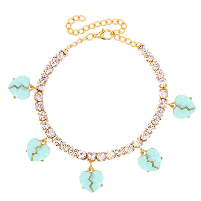 2021, acrilic, inimă frântă de dragoste, strasuri, gleznă de tenis, brățară pentru femei, lanț de gleznă cu inimă de cristal, bijuterii desculțe