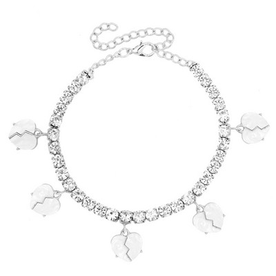 2021, acrilic, inimă frântă de dragoste, strasuri, gleznă de tenis, brățară pentru femei, lanț de gleznă cu inimă de cristal, bijuterii desculțe