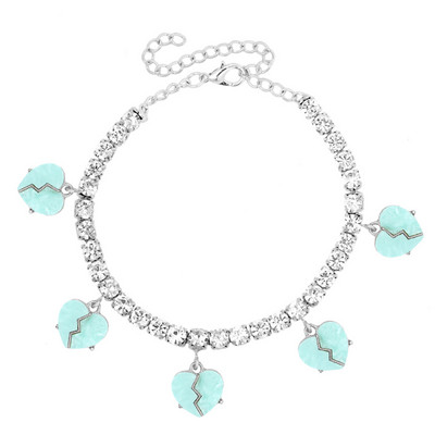 2021, acrilic, inimă frântă de dragoste, strasuri, gleznă de tenis, brățară pentru femei, lanț de gleznă cu inimă de cristal, bijuterii desculțe