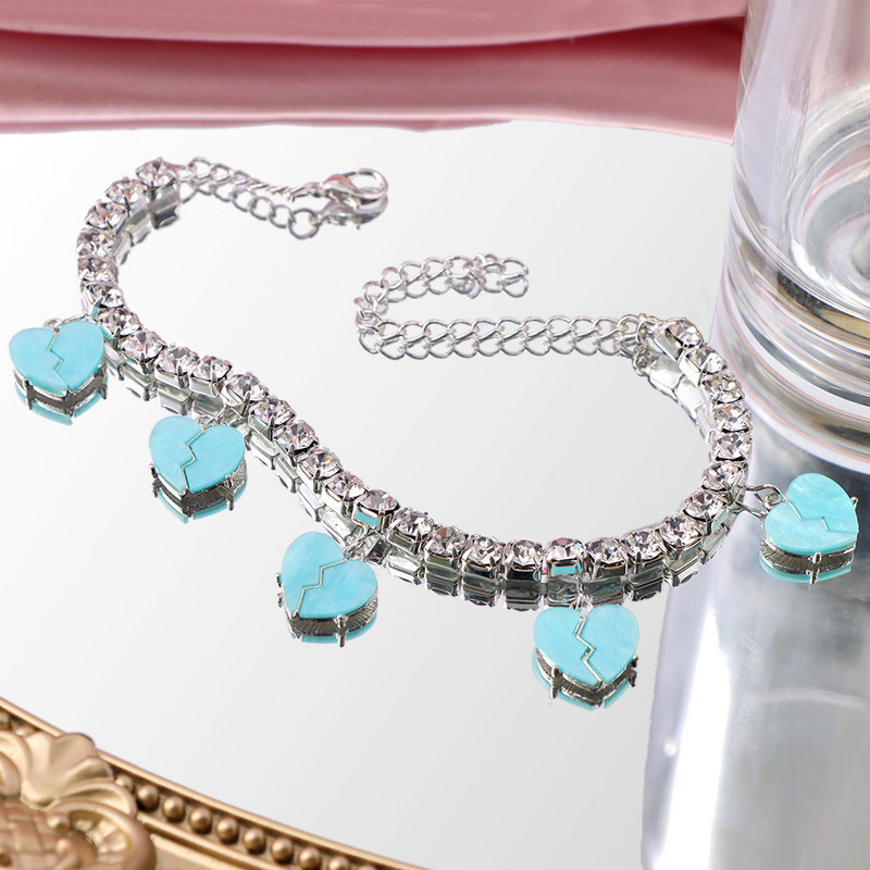 2021, acrilic, inimă frântă de dragoste, strasuri, gleznă de tenis, brățară pentru femei, lanț de gleznă cu inimă de cristal, bijuterii desculțe