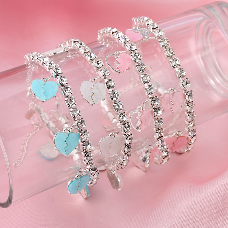 2021, acrilic, inimă frântă de dragoste, strasuri, gleznă de tenis, brățară pentru femei, lanț de gleznă cu inimă de cristal, bijuterii desculțe