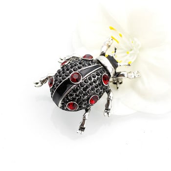 Lovely Crystal beetle Insect Booch Pins for Women Antique Ασημί Χρώμα Μαύρο Σμάλτο Στρογγυλή Πασχαλίτσα Animal Booch Jewelry 2018