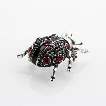 Lovely Crystal beetle Insect Booch Pins for Women Antique Ασημί Χρώμα Μαύρο Σμάλτο Στρογγυλή Πασχαλίτσα Animal Booch Jewelry 2018