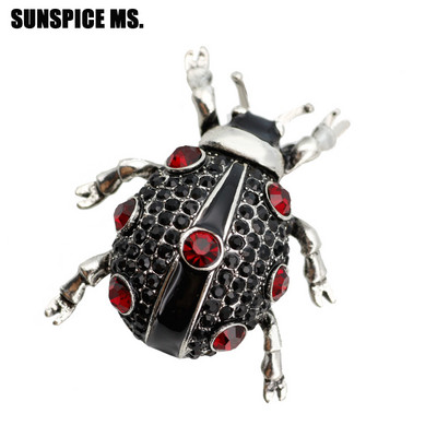 Încântător de cristal gândac insecte broșă ace pentru femei de culoare argint antic email negru rotund gărgăriță animal broșă bijuterii 2018