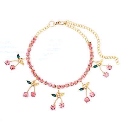 Bohemia Beach Crystal Cireșe gleznă pentru femei 2021 nou roz stras cireșe tenis glezna picior brățară bijuterii la modă
