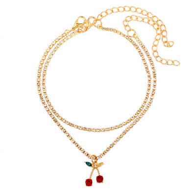 Bohemia Beach Crystal Cireșe gleznă pentru femei 2021 nou roz stras cireșe tenis glezna picior brățară bijuterii la modă