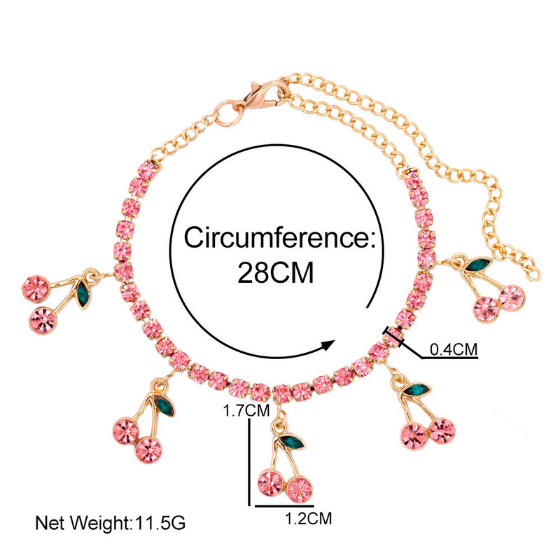 Bohemia Beach Crystal Cireșe gleznă pentru femei 2021 nou roz stras cireșe tenis glezna picior brățară bijuterii la modă