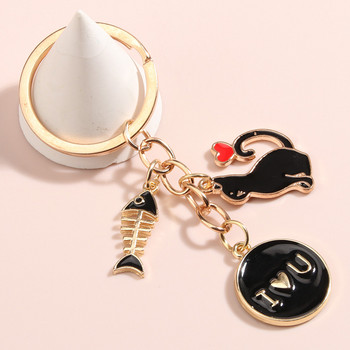 Χαριτωμένο μπρελόκ με σμάλτο Fishbone Heart Cat Keychains I Love You Μπρελόκ για Γυναικείες Ανδρικές τσάντες Αξεσουάρ Χειροποίητα κοσμήματα Δώρα