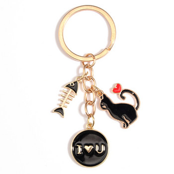 Χαριτωμένο μπρελόκ με σμάλτο Fishbone Heart Cat Keychains I Love You Μπρελόκ για Γυναικείες Ανδρικές τσάντες Αξεσουάρ Χειροποίητα κοσμήματα Δώρα