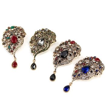 Sunspicems Full Rhinestone Turkish Brooch Pins for Women Retro Vintage Gold Цвят Ревер Шал Смола Бижута Банкет Подарък