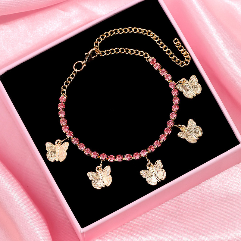 Boemia mare strasuri drăguț metal fluture tenis gleznă lanț pentru femei cristal strălucitor acrilic fluture glezna bijuterii noi picior