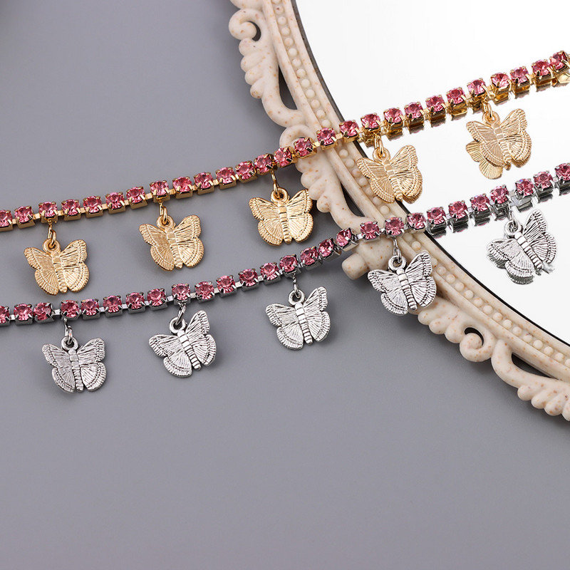 Boemia mare strasuri drăguț metal fluture tenis gleznă lanț pentru femei cristal strălucitor acrilic fluture glezna bijuterii noi picior