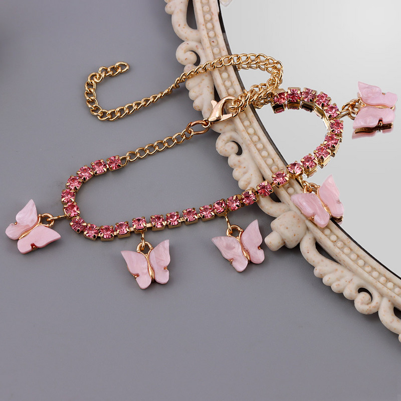 Boemia mare strasuri drăguț metal fluture tenis gleznă lanț pentru femei cristal strălucitor acrilic fluture glezna bijuterii noi picior