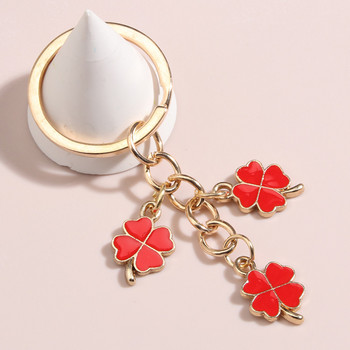 Υπέροχο Μπρελόκ 3 Χρώματα Καρδιά Τετράφυλλο Τριφύλλι Κλειδί Τυχερά Μπρελόκ Δώρα Αναμνηστικά για Γυναίκες Ανδρικά DIY Χειροποίητα κοσμήματα