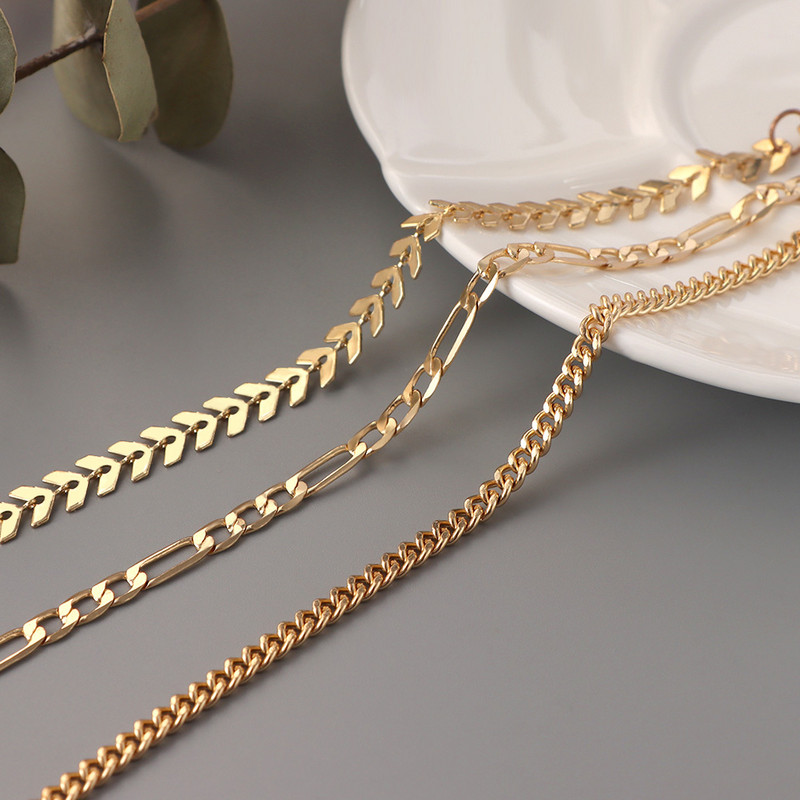 Set de gleznă cu lanț din os de pește din Boemia pentru femei, cu mai multe straturi, din metal simplu, cu lanț Figaro, brățară, bijuterii de petrecere pe plajă