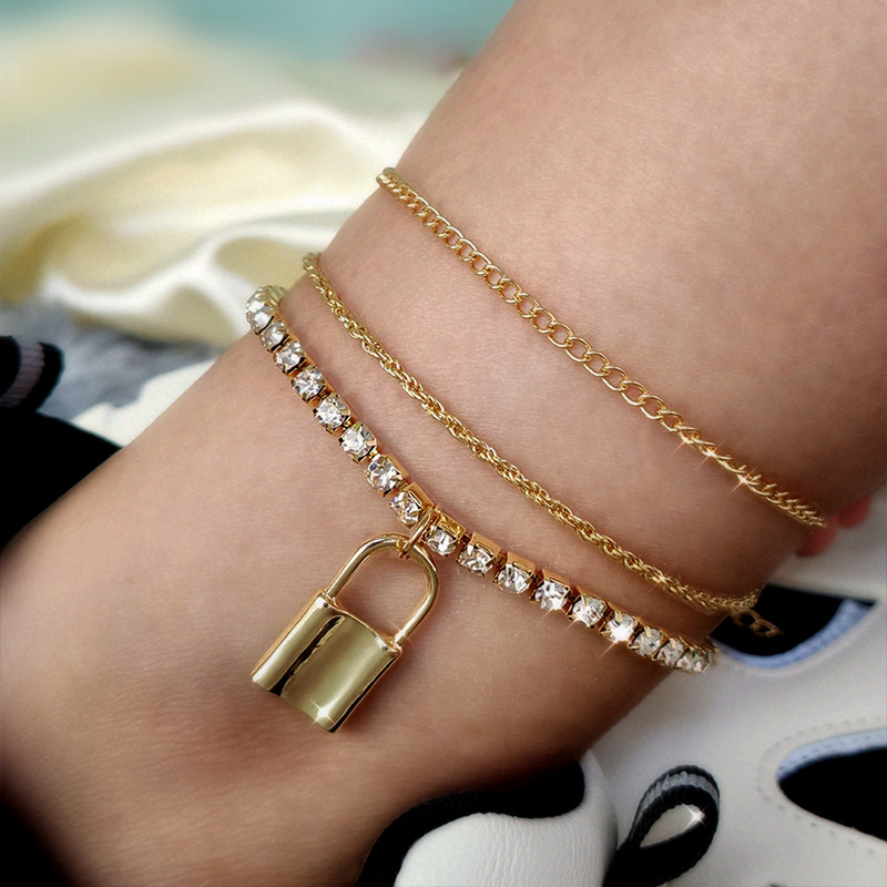 Set de gleznă cu lanț din os de pește din Boemia pentru femei, cu mai multe straturi, din metal simplu, cu lanț Figaro, brățară, bijuterii de petrecere pe plajă