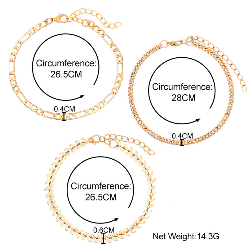 Set de gleznă cu lanț din os de pește din Boemia pentru femei, cu mai multe straturi, din metal simplu, cu lanț Figaro, brățară, bijuterii de petrecere pe plajă