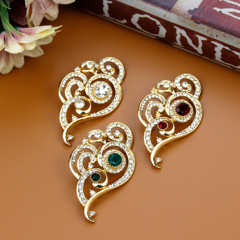 Sunspicems Fashion Crystal Flower Women Brooch Pins Златен цвят Етнически сватбени бижута Мароко Арабски Indain Caftan Хиджаб Брошки